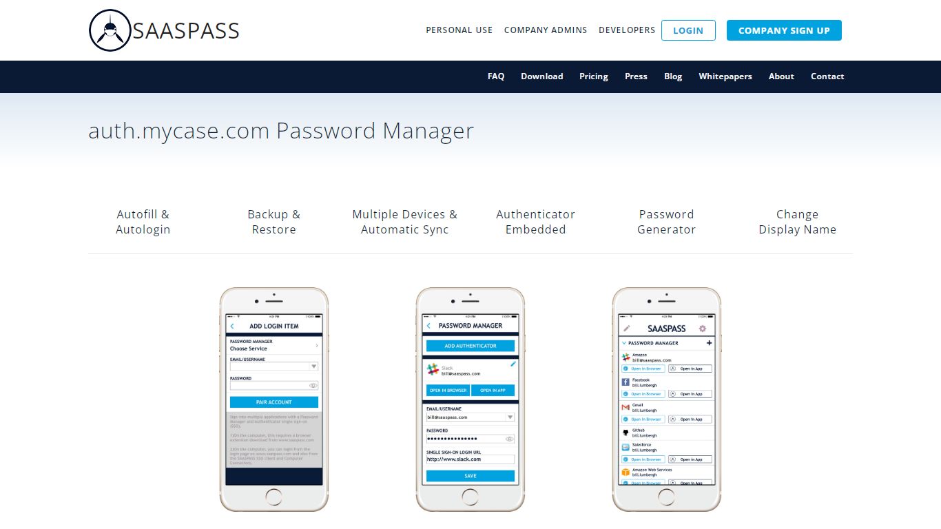 auth.mycase.com Password Manager SSO Single Sign ON - SAASPASS